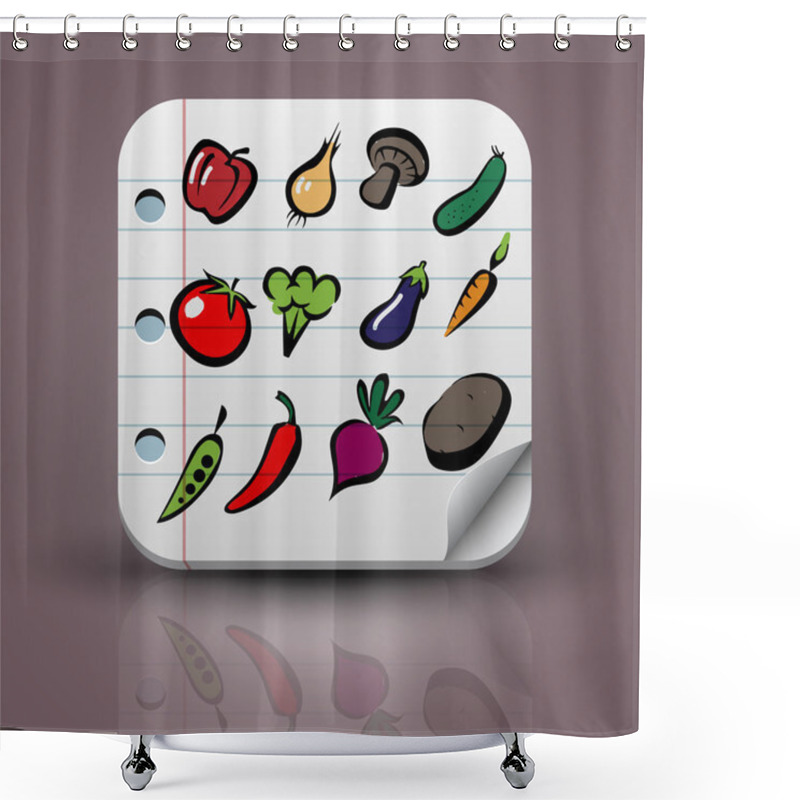 Personality  Set Of Fruits And Vegetables Icons Shower Curtains