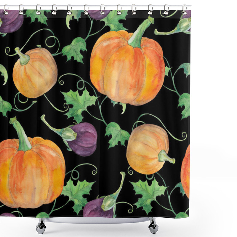 Personality  Seamless Pattern With Eggplants, Pumpkins And Leaves Shower Curtains