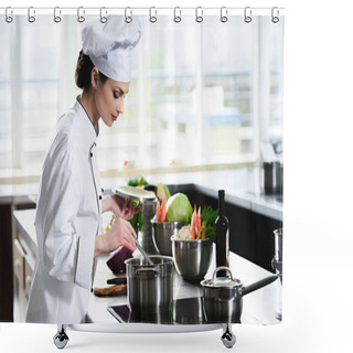 Personality  Woman Chef Cooking In Pan On Kitchen Stove Shower Curtains