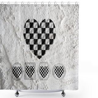 Personality  Love Checkered  Flag Sign Heart Symbol On Cement Wall Texture Ba Shower Curtains