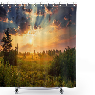 Personality  Dawn In A Meadow Shower Curtains