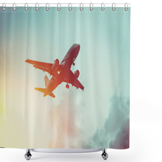 Personality  Passenger Plane In The Sky Shower Curtains