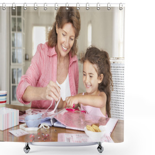 Personality  Woman Scrapbooking With Granddaughter Shower Curtains