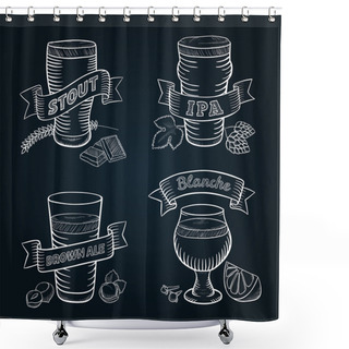 Personality  Hand Drawn Craft Beer. Stout, IPA, Brown Ale And Belgian Blanche. Shower Curtains
