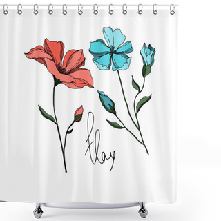 Personality  Vector Flax Floral Botanical Flowers. Black And White Engraved Ink Art. Isolated Flax Illustration Element. Shower Curtains