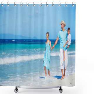 Personality  Family Having Fun On Beach Shower Curtains