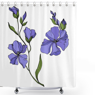 Personality  Vector Flax Floral Botanical Flowers. Black And White Engraved Ink Art. Isolated Flax Illustration Element. Shower Curtains
