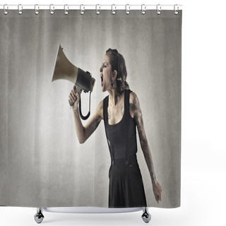 Personality  Girl Shouting In A Megaphone Shower Curtains