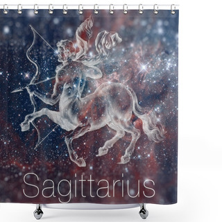 Personality  Astrological Zodiac Sign - Sagittarius. Vintage Astrological Drawing. Galaxy Sky On The Background. Can Be Used For Horoscopes. Elements Of This Image Furnished By NASA. Shower Curtains