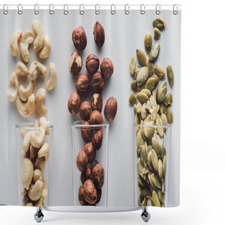 Personality  Variety Of Nuts In Glass Cups Isolated On White Background Shower Curtains