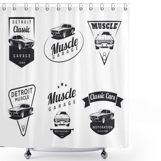 Personality  Classic Muscle Car Emblems, Badges And Icons. Car Logo. Shower Curtains