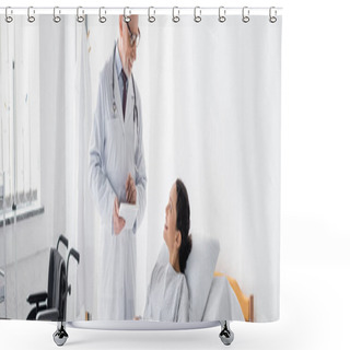 Personality  Positive Doctor Talking To Smiling African American Woman In Hospital, Banner Shower Curtains