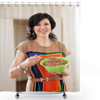 Personality  Beauty Woman With Buckwheat Cereal Shower Curtains