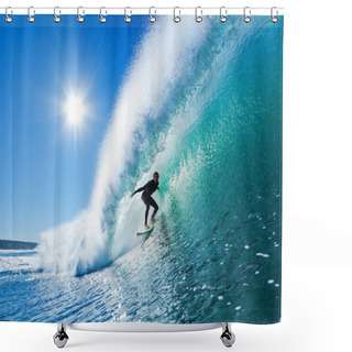 Personality  Surfer On Blue Ocean Wave Shower Curtains