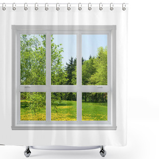 Personality  Spring Landscape Seen Through The Window Shower Curtains