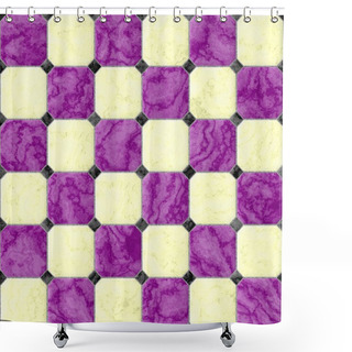 Personality  Yellow Purple Marble Square Floor Tiles With Black Rhombs And Gray Gap Seamless Pattern Texture Background Shower Curtains