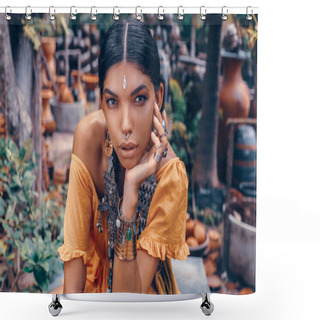 Personality  Close Up Of Beautiful Young Fashionable Woman With Make Up  Shower Curtains