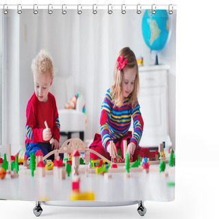 Personality  Children Playing With Toy Railroad And Train Shower Curtains