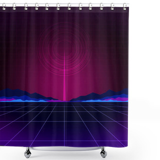 Personality  Glowing Neon Light. Background Template. Retro Video Games, Futuristic Design, 80s Computer Graphics And Sci-fi Technology Concept. Shower Curtains
