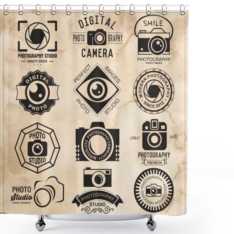 Personality  Photography Vintage Retro Badges, Labels And Icons Set. Vector Photography Logo Templates. Shower Curtains