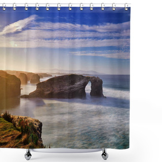 Personality  Beautiful Sunset And Stone Arches Shower Curtains
