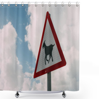 Personality  Triangle Goat Warning Sign Against Sky With Clouds  Shower Curtains