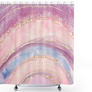 Personality  Abstract Liquid Watercolor Background With Golden Crackers, Imitation Of Gemstone. Purple, Pink And Blue Geode With Glitter Kintsugi And Alcohol Ink Effect. Vector Illustration Design Template Shower Curtains