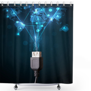 Personality  Social Network Icons Coming Out Of Electric Cable Shower Curtains