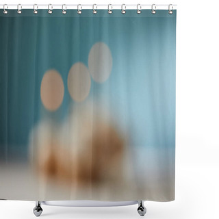 Personality  Blurred Turquoise Background With Bokeh Lights And Copy Space Shower Curtains