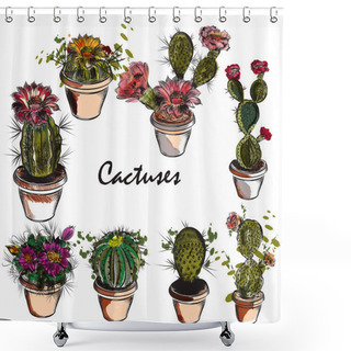 Personality  Vector Set Of Hand Drawn Cactuses For Design Shower Curtains