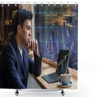 Personality  Asian Businessman Using Computer  Shower Curtains