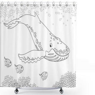 Personality  Hump-backed Whale Swimming Near A Reef, Black And White Vector Illustration For A Coloring Book Shower Curtains
