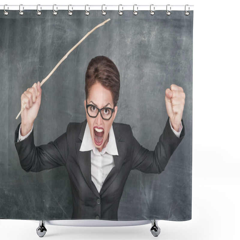 Personality  Angry Screaming Teacher With Wooden Stick  Shower Curtains