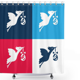 Personality  Bird Stork Blue And Red Four Color Minimal Icon Set Shower Curtains