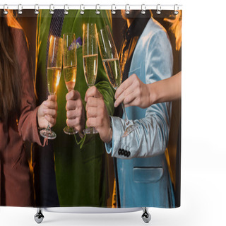 Personality  Cropped View Of Friends Toasting Glasses Of Champagne On Black  Shower Curtains