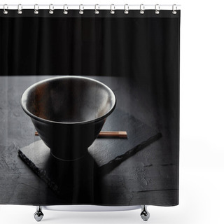 Personality  Close-up View Of Empty Bowl And Chopsticks On Black Slate Board Shower Curtains