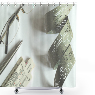 Personality  Strips Of Old Punched Tape On White Surface Shower Curtains