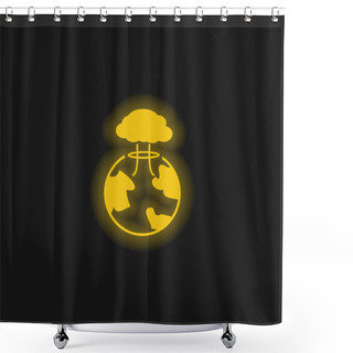 Personality  Bomb Exploding On Earth Yellow Glowing Neon Icon Shower Curtains