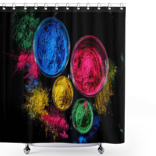 Personality  Indian Holi Festival Colours In Four Bowls On Dark Background. Shower Curtains