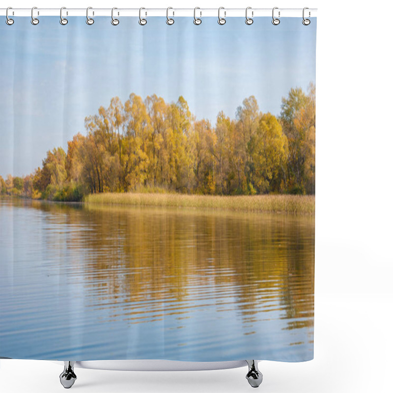 Personality  Autumn Calm On The Lake Reflection Of Trees In Water Shower Curtains