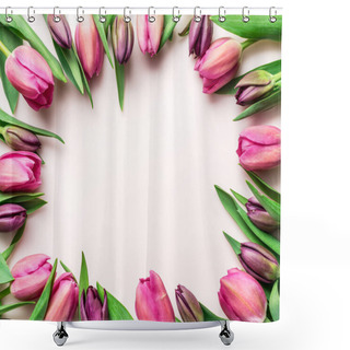 Personality  Delicate Pink Tulips On Lightpink Background.  Top View. Shower Curtains