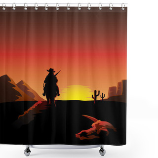 Personality  Cowboy Riding A Horse In The Desert Shower Curtains