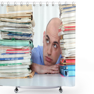 Personality  Bald Office Worker Swamped With Work Shower Curtains