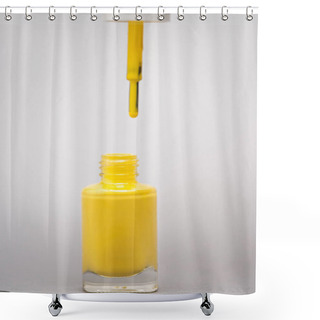 Personality  Bottle With Yellow Nail Polish And Brush On Grey Background  Shower Curtains