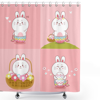 Personality  Cute Cartoon Mermaid Bunnies With Rainbow Fish Tails And Easter Decorations, Vector Illustration  Shower Curtains