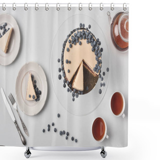 Personality  Sliced Cheesecake With Blueberries Shower Curtains