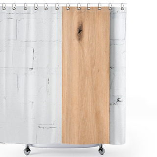 Personality  White Brick Wall And Rustic Wooden Board Shower Curtains