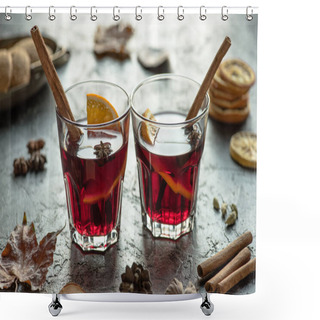 Personality  Glasses Of Mulled Wine With Cinnamon Sticks Shower Curtains