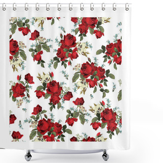 Personality  Floral Pattern With Red Roses Shower Curtains