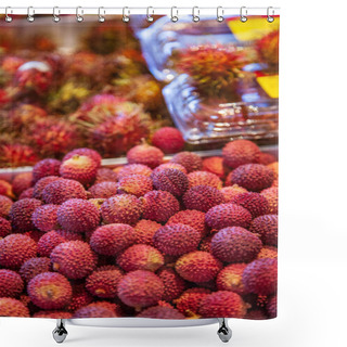 Personality  Close Up Image Of Pile Of Lychees On Market Place  Shower Curtains